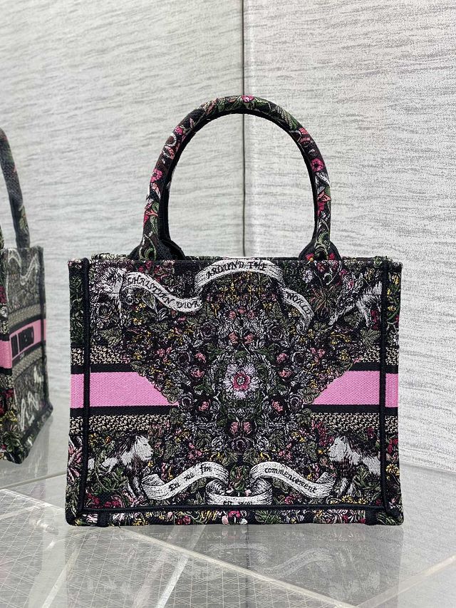 Dior original cotton small book tote bag M1265 black&pink