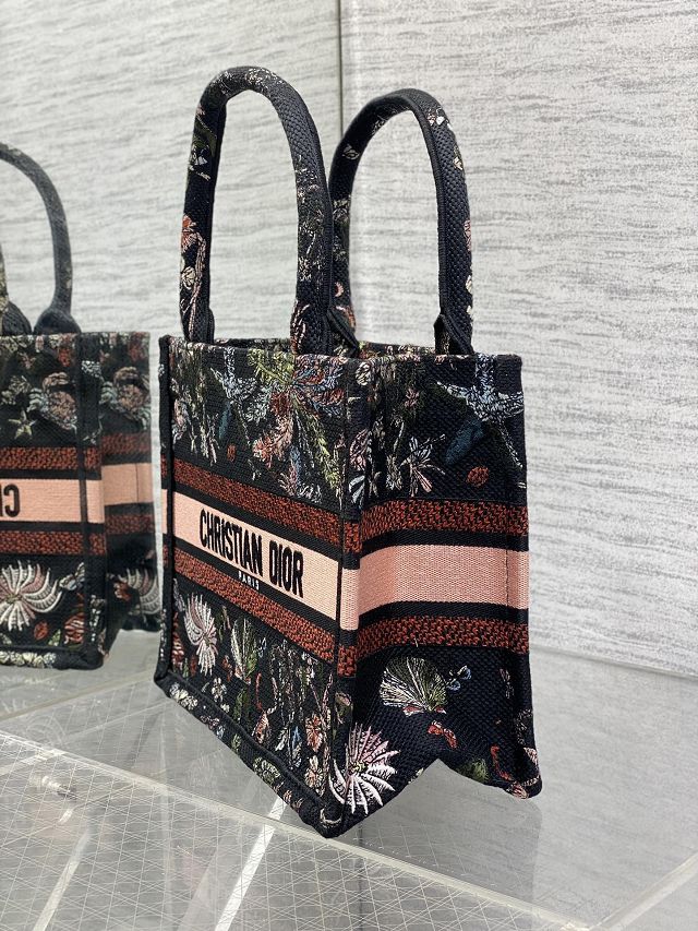 Dior original cotton small book tote bag M1265 black&pink