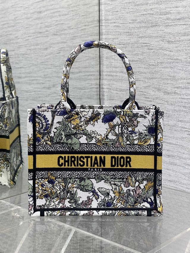 Dior original cotton small book tote bag M1265 white&yellow