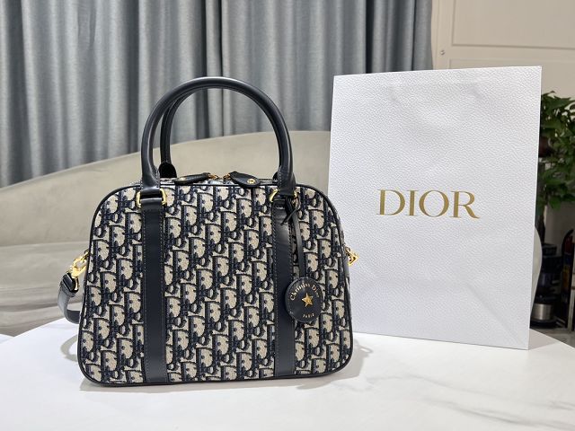 Dior original jacquard large d-vibe bowling bag M1341 blue