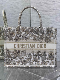 Dior original cotton medium book tote bag M1296 white&gold