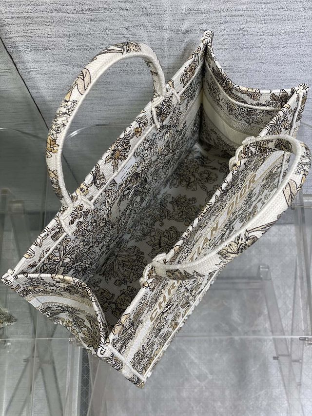 Dior original cotton medium book tote bag M1296 white&gold