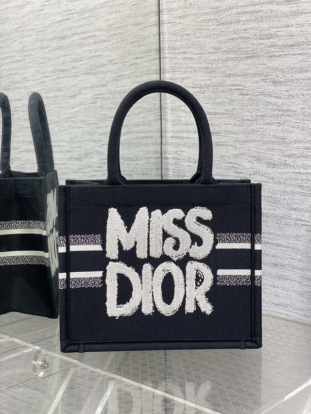 Dior original cotton small book tote bag M1265 black