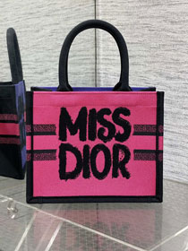 Dior original cotton small book tote bag M1265 rose red