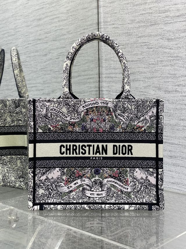 Dior original cotton small book tote bag M1265 white&black