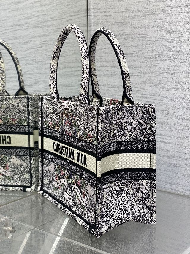 Dior original cotton small book tote bag M1265 white&black