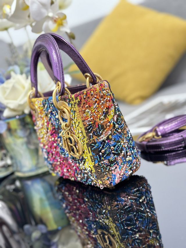 Dior original lambskin mini lady bag M0505 purple