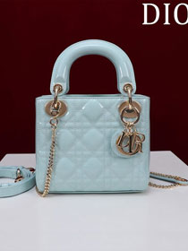 Dior original patent calfskin mini lady dior bag M0505 light blue
