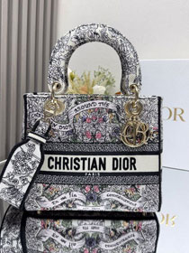 Dior original cotton medium lady bag M0565 black