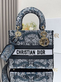 Dior original cotton medium lady bag M0565 blue