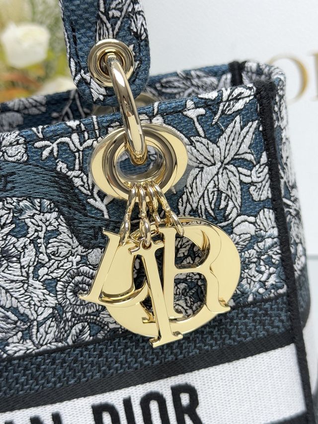 Dior original cotton medium lady bag M0565 blue