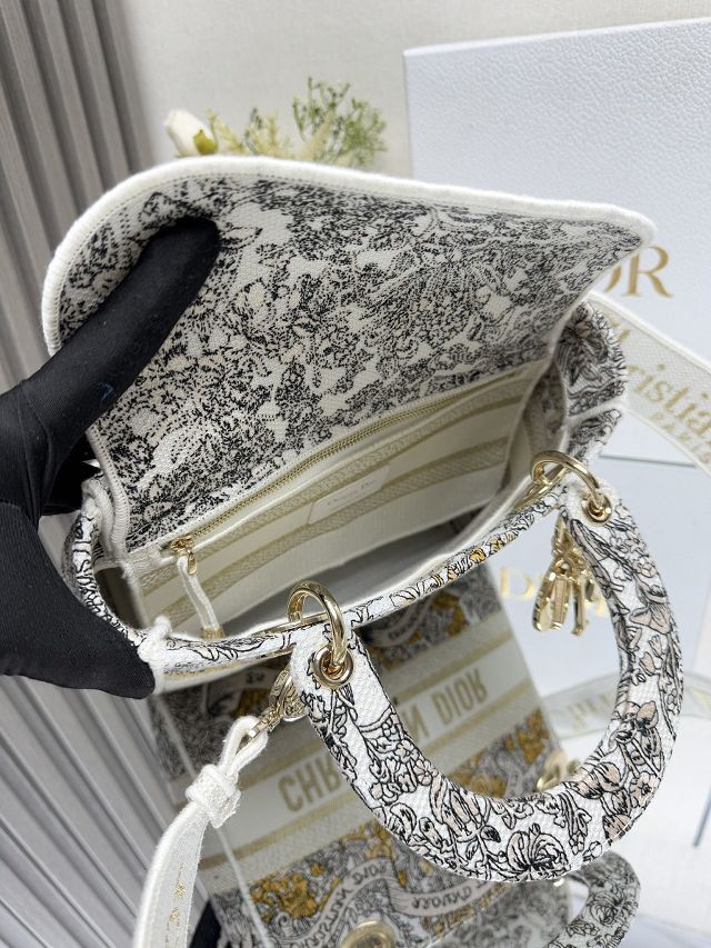 Dior original cotton medium lady bag M0565 white&black