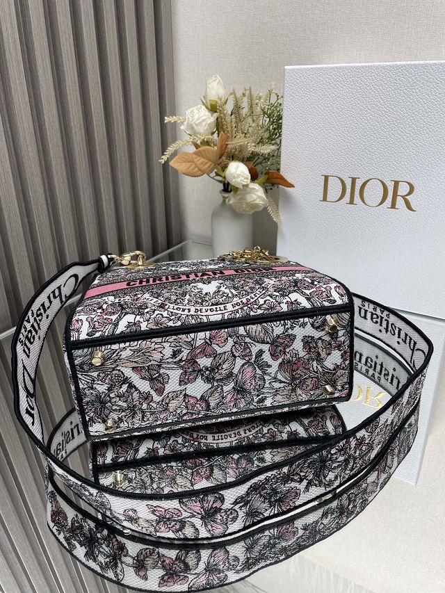 Dior original cotton medium lady bag M0565 white&pink