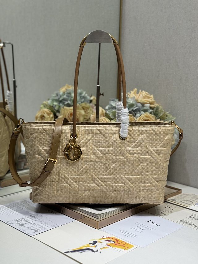 Dior original raffia medium toujours tote bag M1166 apricot