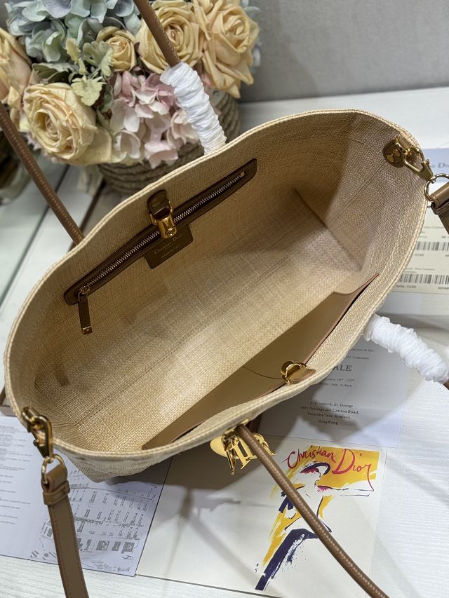 Dior original raffia medium toujours tote bag M1166 apricot