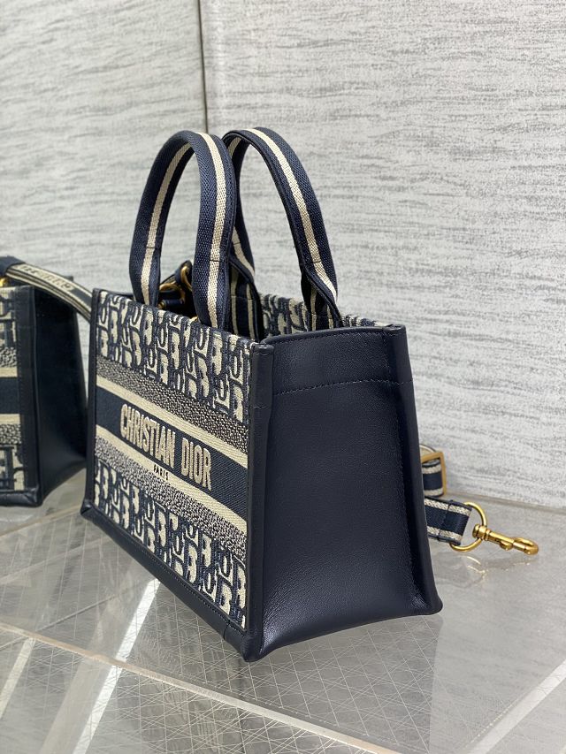 Dior original cotton&calfskin east-west book tote bag M1326 blue