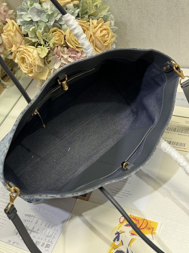 Dior original denim large toujours tote bag M1167 blue