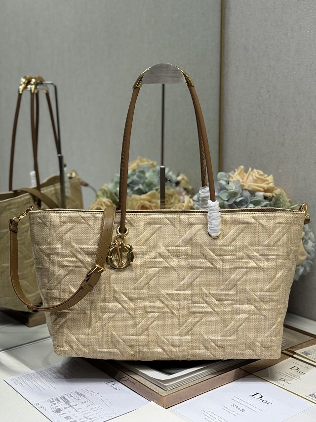 Dior original raffia large toujours tote bag M1167 apricot