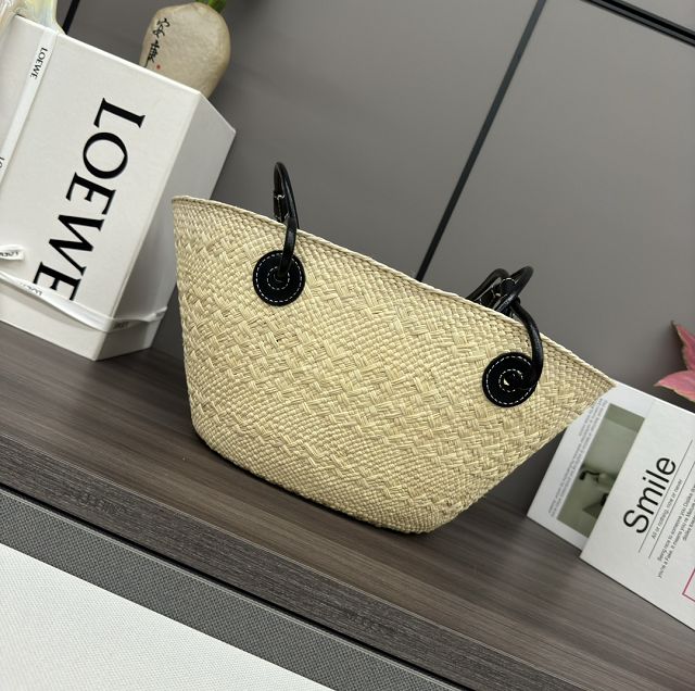 Loewe iraca palm&calfskin small anagram basket bag A223P65 black