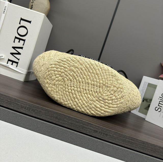 Loewe iraca palm&calfskin small anagram basket bag A223P65 black