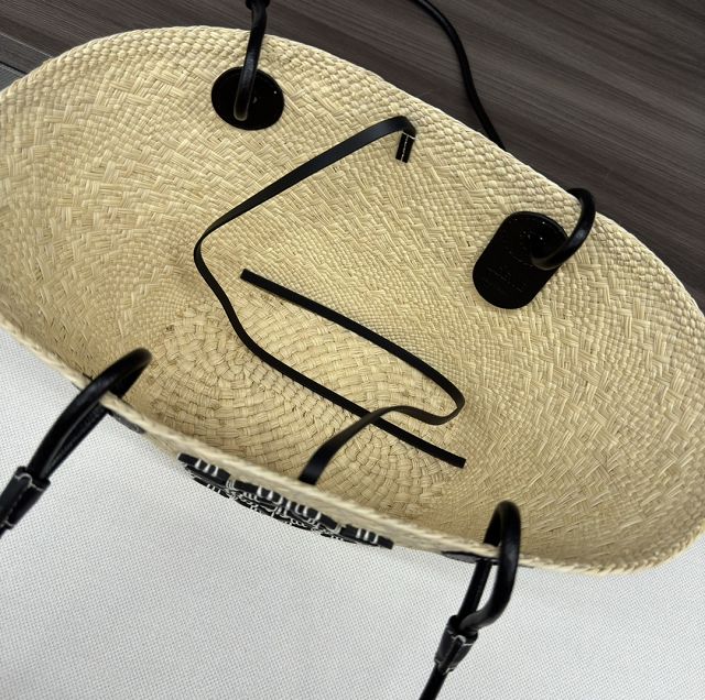 Loewe iraca palm&calfskin small anagram basket bag A223P65 black