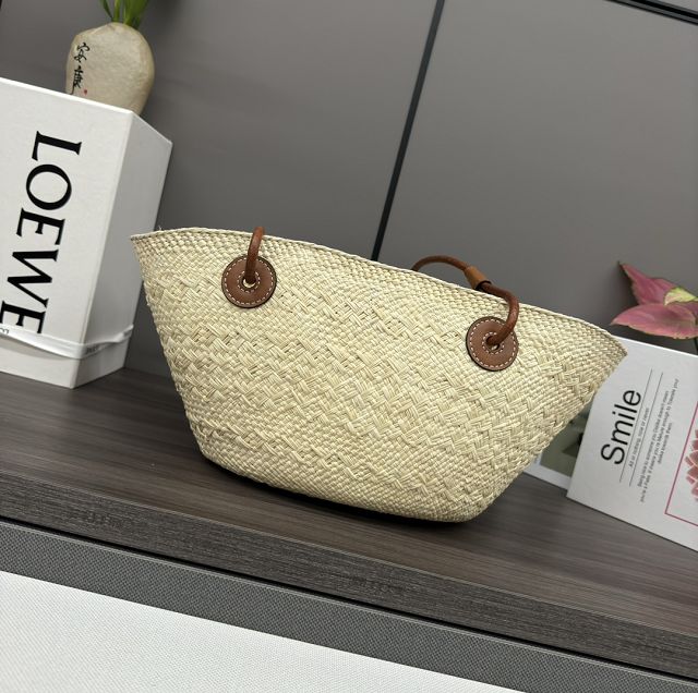 Loewe iraca palm&calfskin small anagram basket bag A223P65 tan