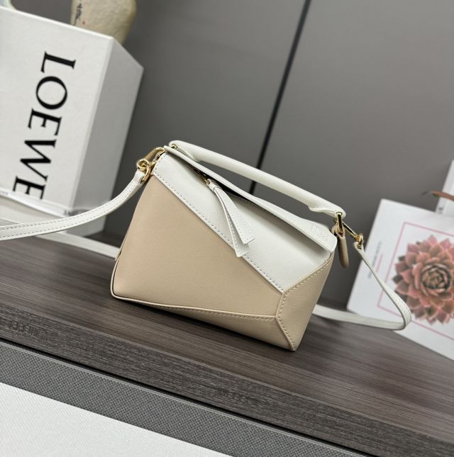 Loewe original calfskin mini puzzle bag A510P88 beige&white
