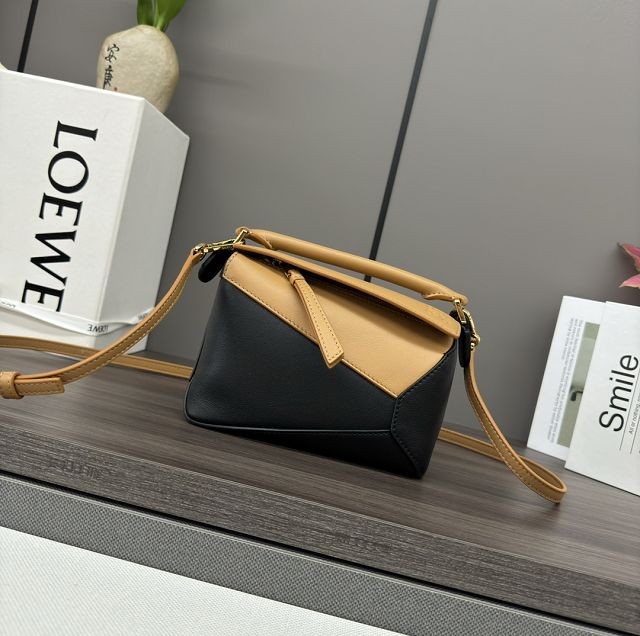 Loewe original calfskin mini puzzle bag A510P88 black&tan