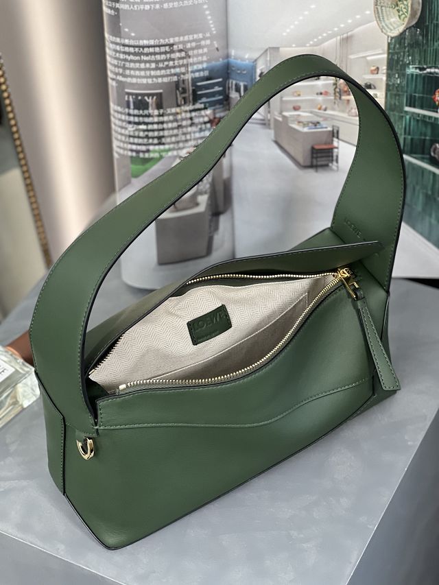 Loewe original calfskin puzzle hobo bag A510P50 dark green