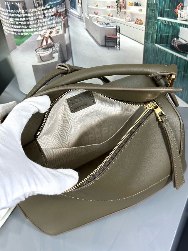 Loewe original calfskin small puzzle bag A510P60 khaki green