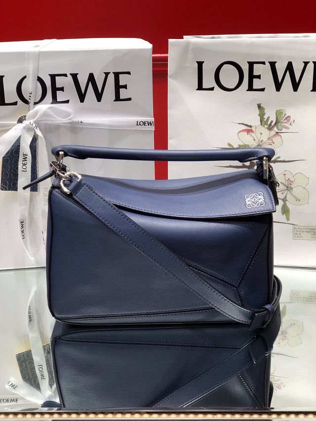 Loewe original calfskin small puzzle bag A510P60 navy blue