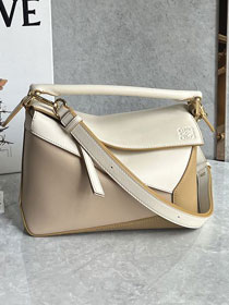 Loewe original calfskin small puzzle bag A510P60 white&apricot&beige