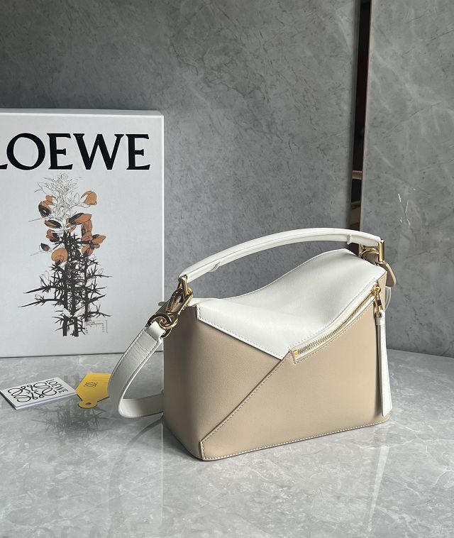 Loewe original calfskin small puzzle bag A510P60 white&beige