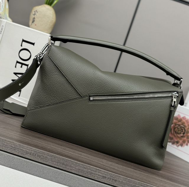 Loewe original grained calfskin large puzzle edge bag B510P01 dark green