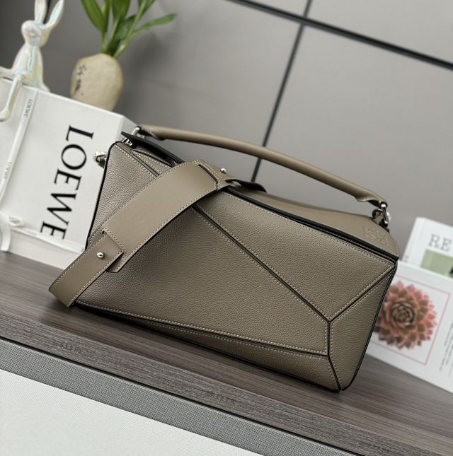 Loewe original grained calfskin large puzzle edge bag B510P01 grey
