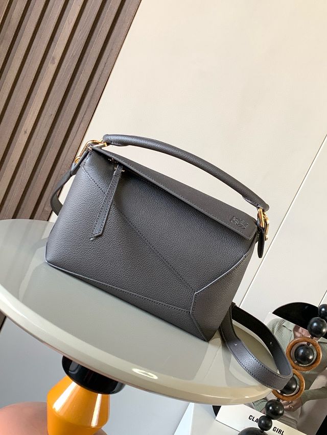 Loewe original grained calfskin small puzzle bag A510P60 dark grey