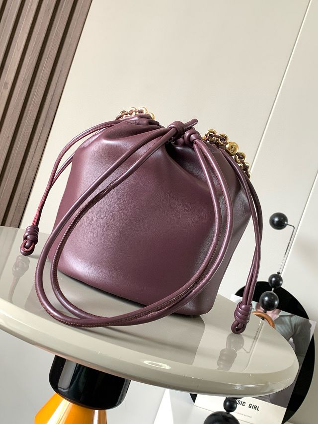 Loewe original lambskin flamenco purse bucket A411FPB burgundy