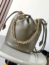 Loewe original lambskin flamenco purse bucket A411FPB khaki green