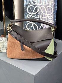 Loewe original suede&calfskin small puzzle bag A510P60 dark coffee