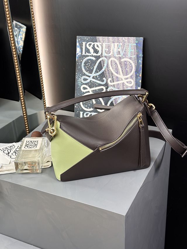 Loewe original suede&calfskin small puzzle bag A510P60 dark coffee