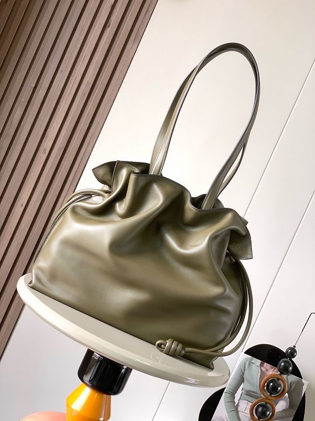 Loewe original calfskin large flamenco clutch A411FL1 khaki