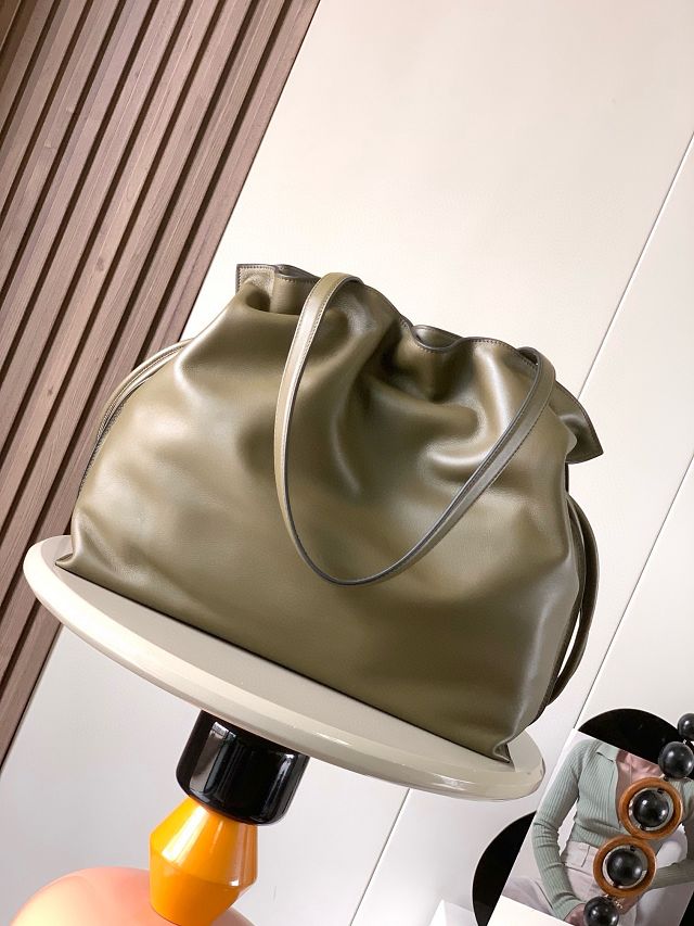 Loewe original calfskin large flamenco clutch A411FL1 khaki