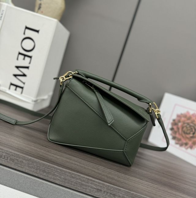 Loewe original calfskin mini puzzle bag A510P88 dark green