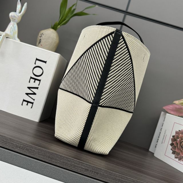 Loewe original canvas medium puzzle fold tote A657G50 white&black