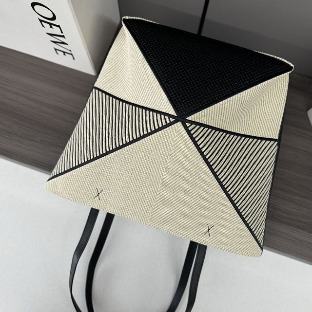 Loewe original canvas medium puzzle fold tote A657G50 white&black