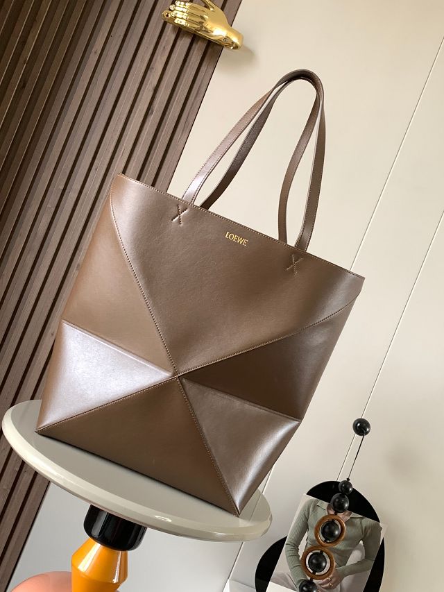Loewe original calfskin large puzzle fold tote B933Q18 dark brown