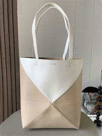 Loewe original calfskin medium puzzle fold tote A657G50 apricot&white