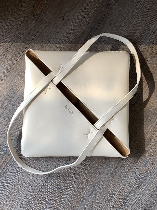 Loewe original calfskin medium puzzle fold tote A657G50 apricot&white