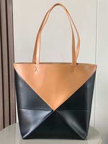 Loewe original calfskin medium puzzle fold tote A657G50 black&tan