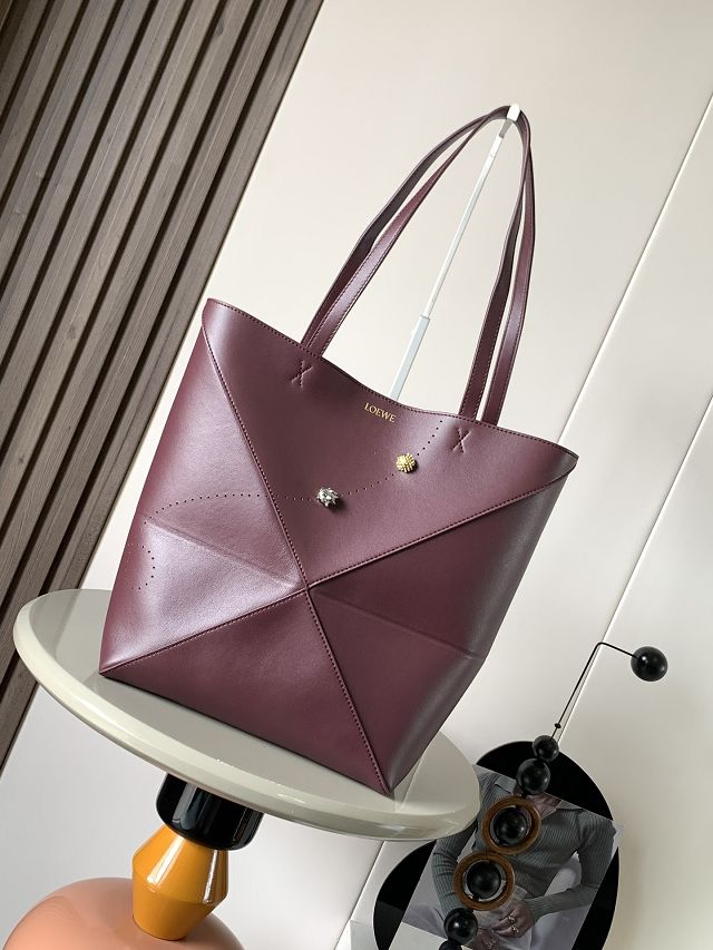 Loewe original calfskin medium puzzle fold tote A657G50 burgundy